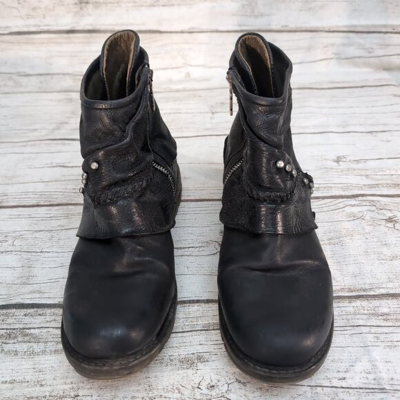 A.S.98 Black Leather Biker Moto Boots Zipper Women Size 39 - Picture 2 of 7